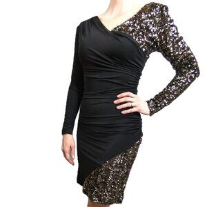 Sexy Vintage Dress Size 4/6 Prom Black Sequins Bombshell Old Hollywood Ruched